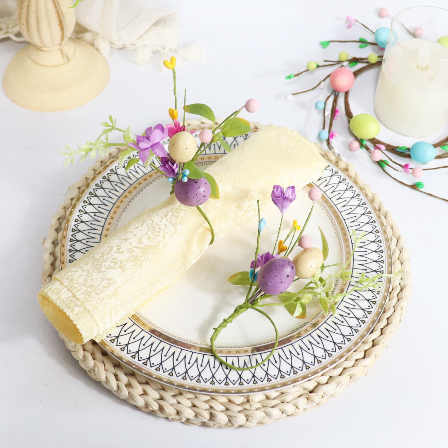 Set di anelli per tovaglioli con fiori finti a forma di uovo di Pasqua - 20 pezzi - 15cm - image 0