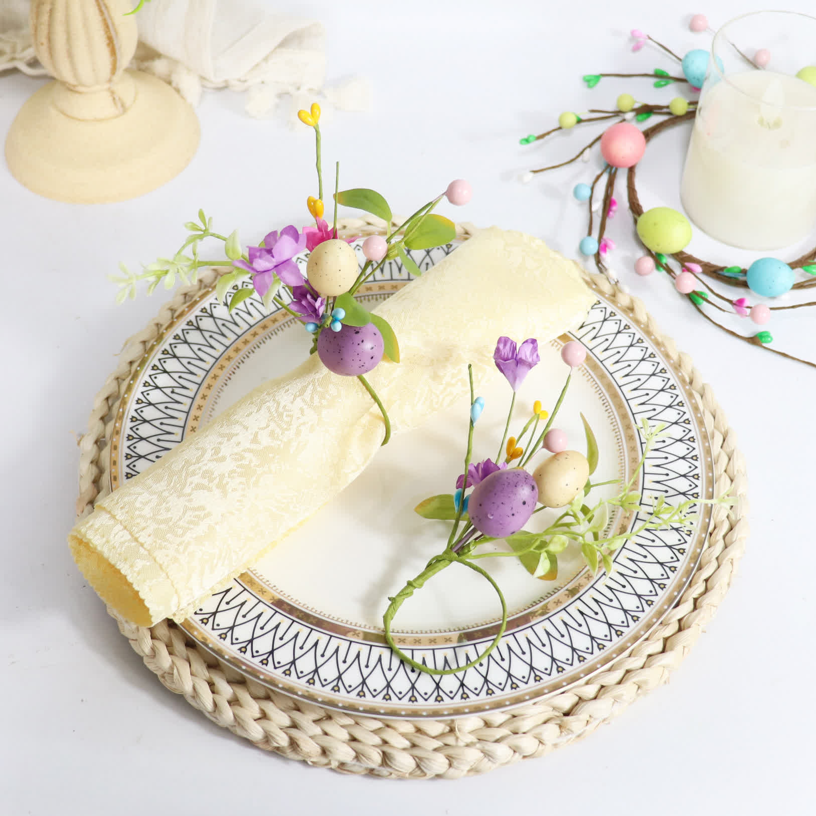 Set di anelli per tovaglioli con fiori finti a forma di uovo di Pasqua - 20 pezzi - 15cm - image 0