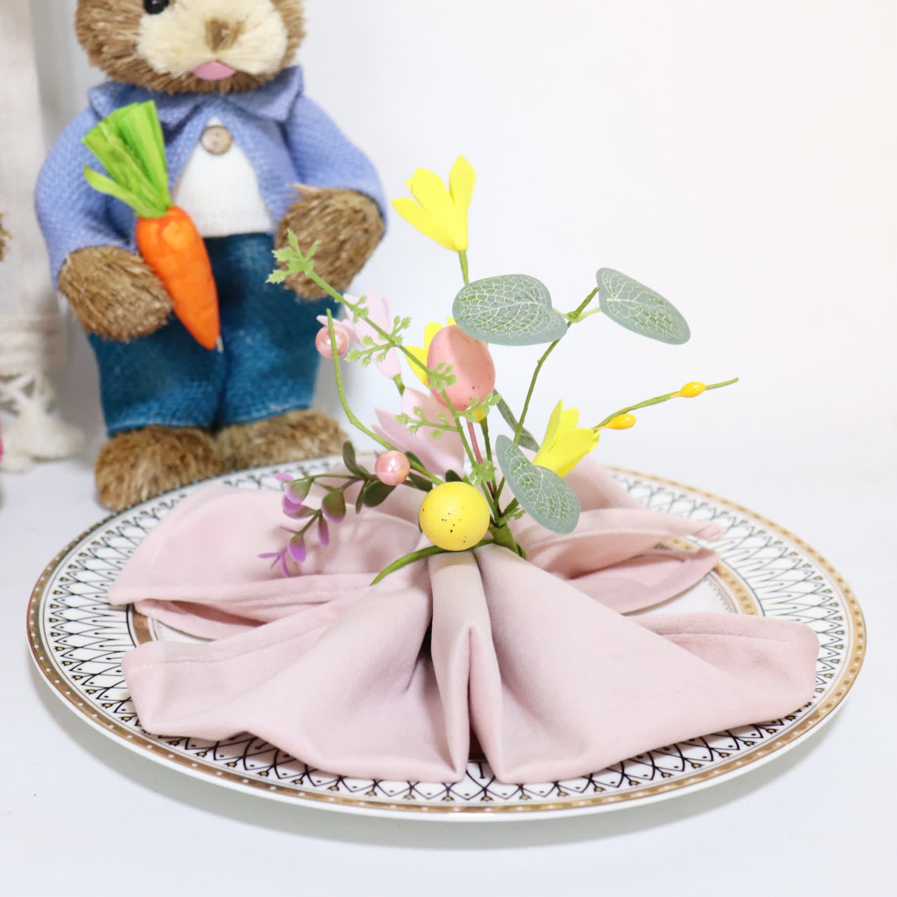 Set di anelli per tovaglioli con uova di Pasqua e forsizia primaverile - image 1