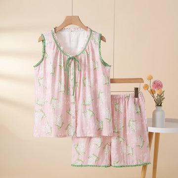 Pigiama senza maniche in garza di cotone Baby's Breath - Rosa - XL - image 0