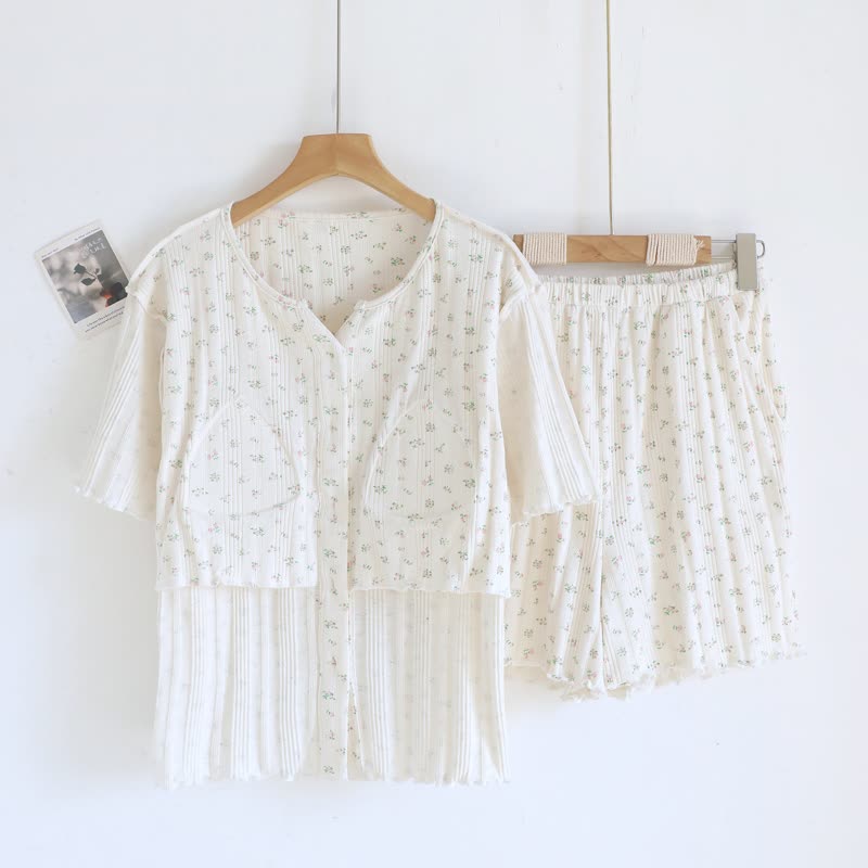 Pigiama in jacquard di cotone con motivo floreale pastorale - image 13