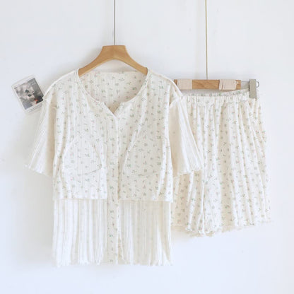 Pigiama in jacquard di cotone con motivo floreale pastorale - image 13