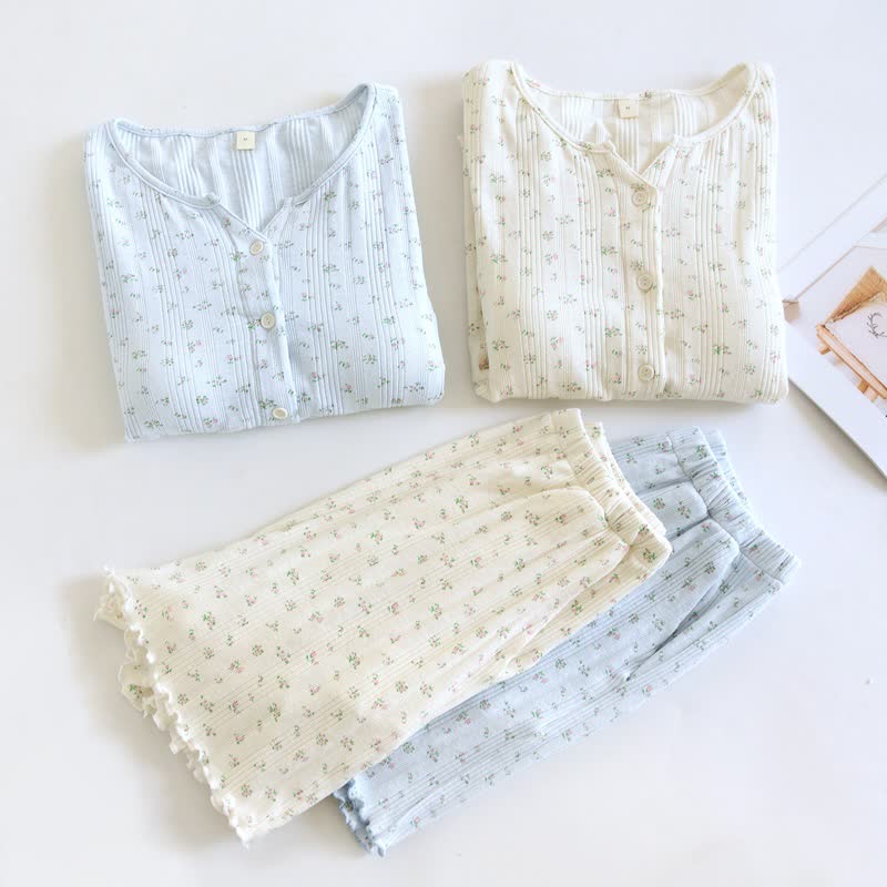Pigiama in jacquard di cotone con motivo floreale pastorale - image 6