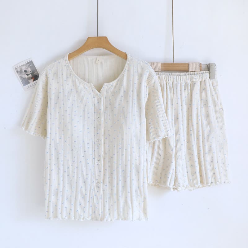 Pigiama in jacquard di cotone con motivo floreale pastorale - image 7
