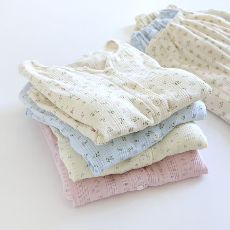Pigiama in jacquard di cotone con motivo floreale pastorale - image 1