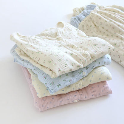 Pigiama in jacquard di cotone con motivo floreale pastorale - image 1