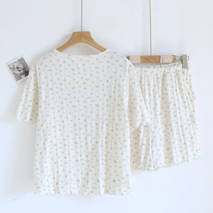 Pigiama in jacquard di cotone con motivo floreale pastorale - image 14