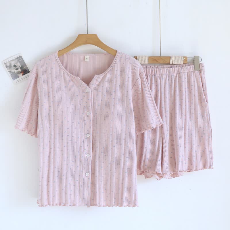 Pigiama in jacquard di cotone con motivo floreale pastorale - image 10