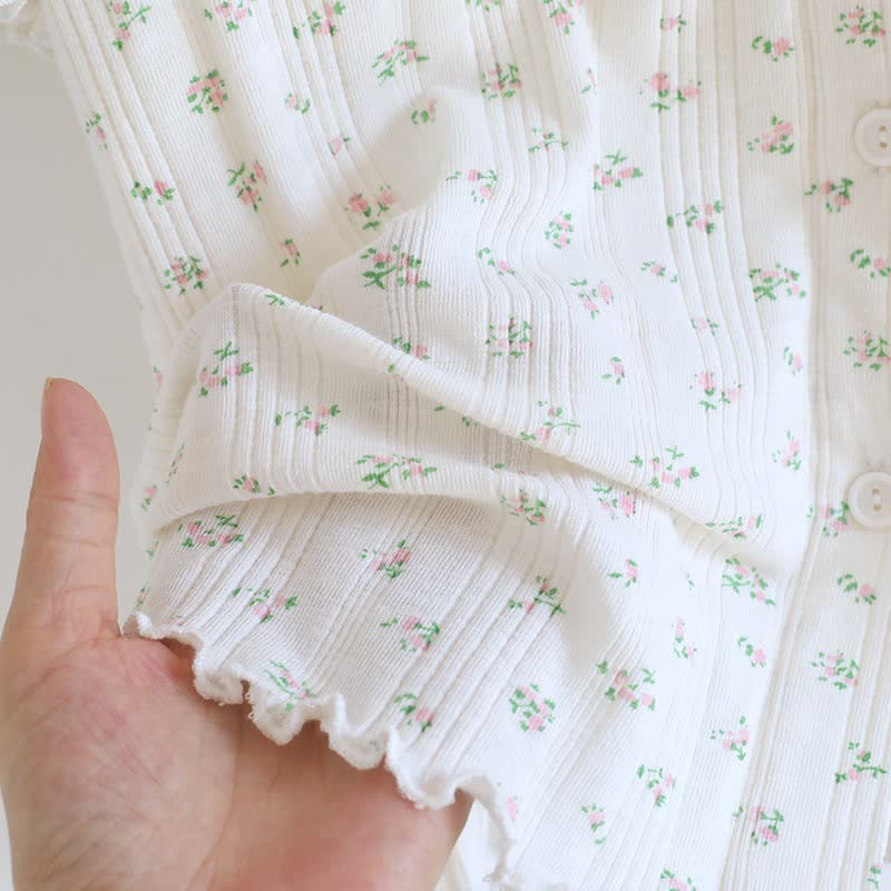 Pigiama in jacquard di cotone con motivo floreale pastorale - image 18