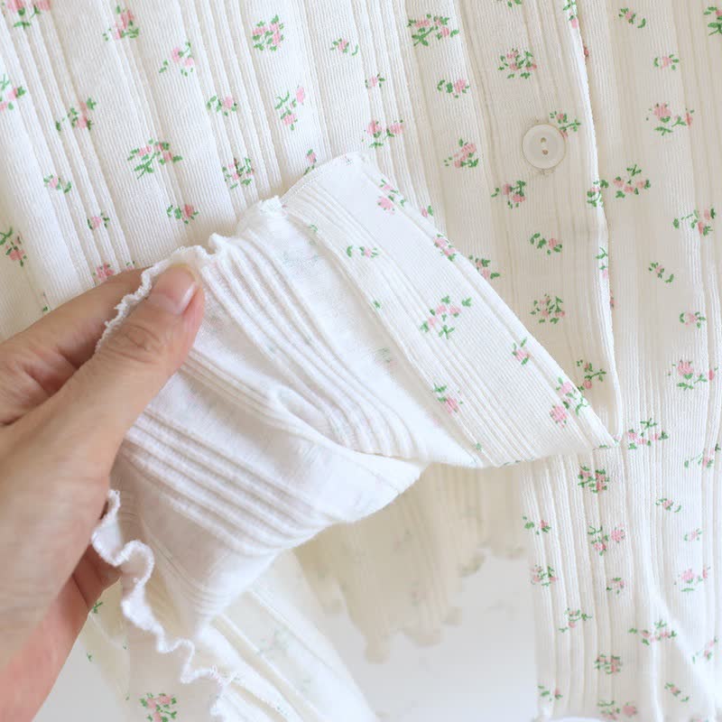 Pigiama in jacquard di cotone con motivo floreale pastorale - image 19