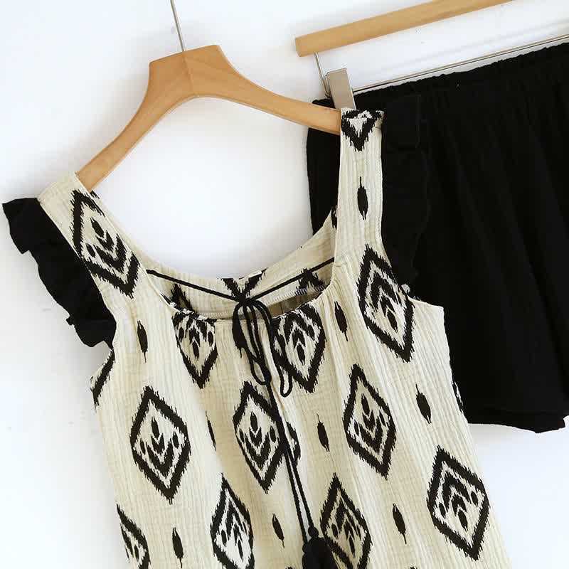 Set pigiama boho in garza di cotone con maniche a volant - image 3