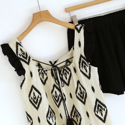 Set pigiama boho in garza di cotone con maniche a volant - image 3