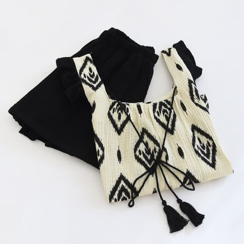 Set pigiama boho in garza di cotone con maniche a volant - image 1