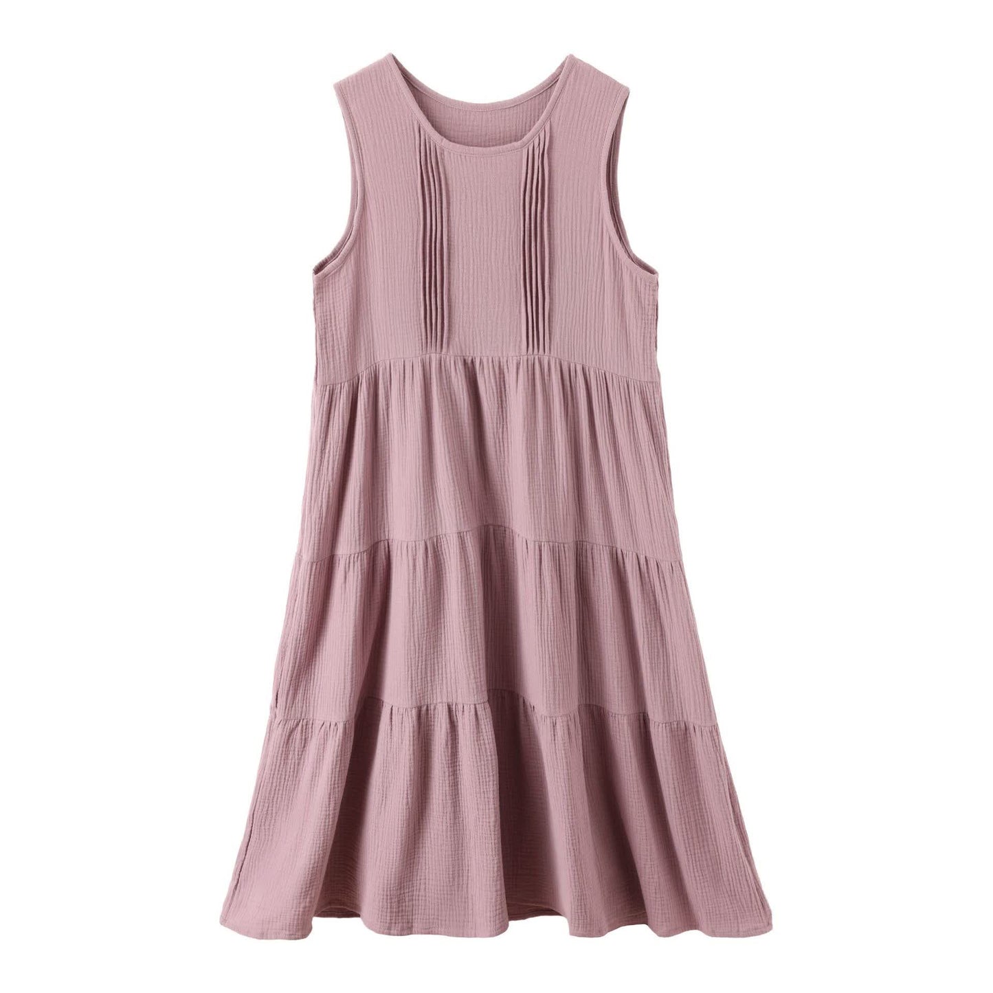 Camicia da notte minimalista senza maniche in doppia garza di cotone - image 1