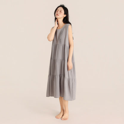 Camicia da notte minimalista senza maniche in doppia garza di cotone - Grigio - XL - image 3
