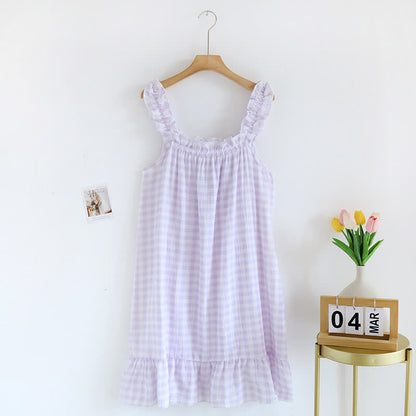 Camicia da notte a quadri in cotone con volant - Viola - XL - image 10