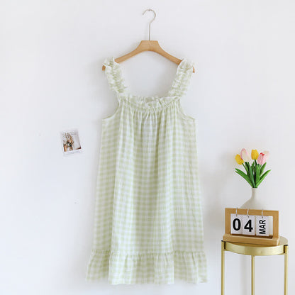 Camicia da notte a quadri in cotone con volant - Verde - XL - image 9