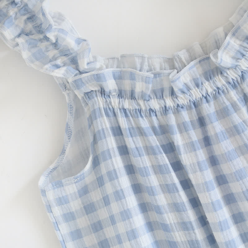 Camicia da notte a quadri in cotone con volant - image 5