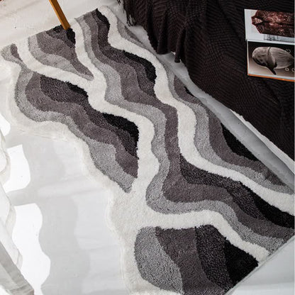 Tappeto floccato con onde costiere 3D - Grigio - 80cm x 160cm - image 5