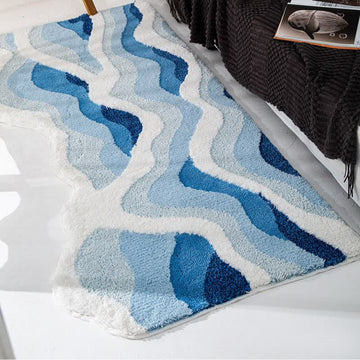 Tappeto floccato con onde costiere 3D - Blu - 80cm x 160cm - image 0