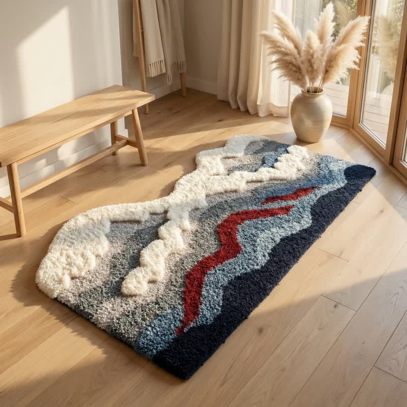 Tappeto floccato a forma di onda astratta - Grigio - 50cm x 120cm - image 4
