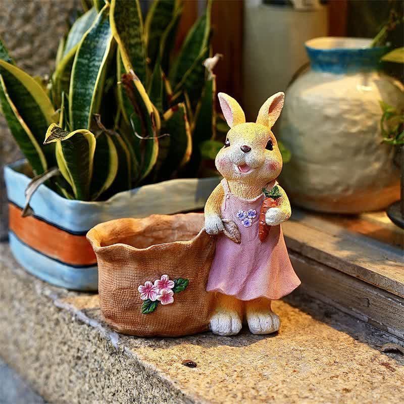 Vaso per piante grasse in resina Bunny Garden - Coniglio giallo femmina - 2 pezzi - 20cm - image 3