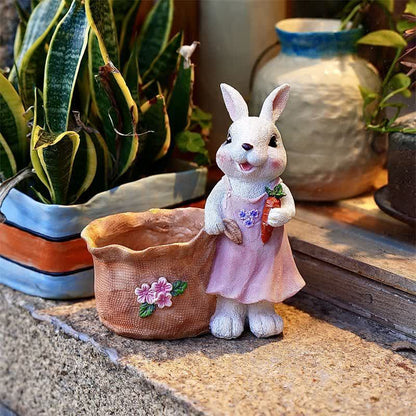 Vaso per piante grasse in resina Bunny Garden - Coniglio bianco femmina - 2 pezzi - 20cm - image 5