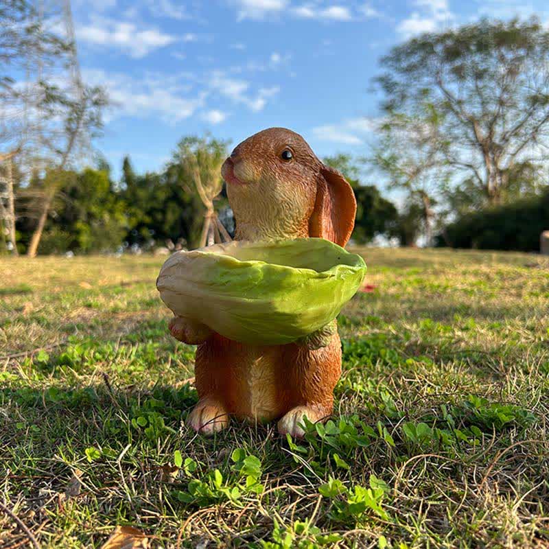 Statua in resina per mangiatoia da giardino a forma di coniglio e uccello - image 1