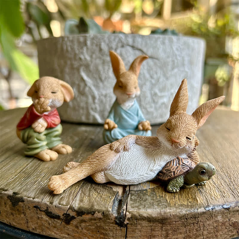 3 sculture da giardino in resina a forma di coniglio in miniatura - 4 set - image 0