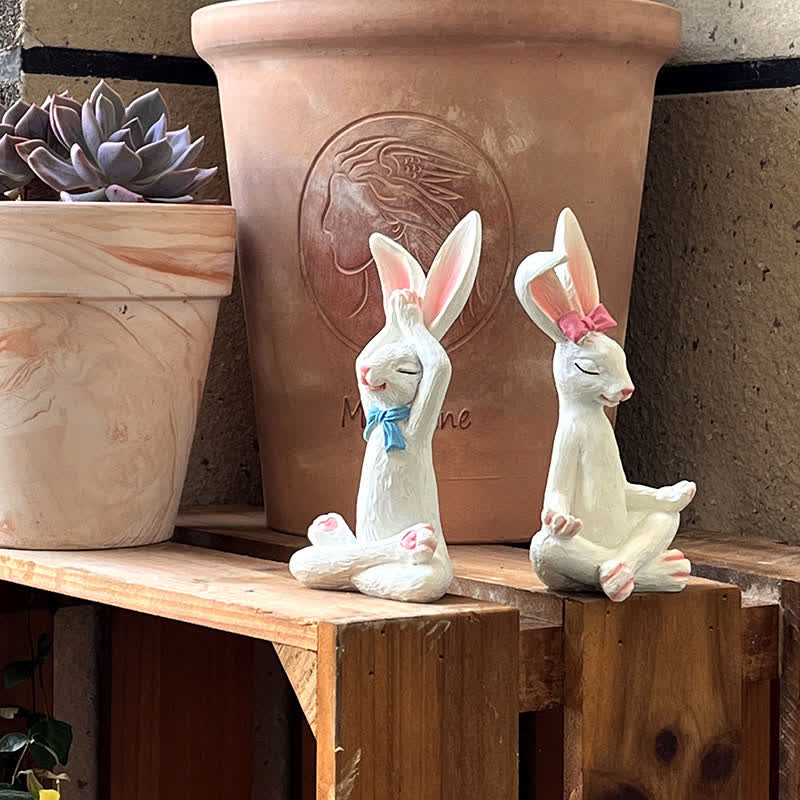 Set di sculture da giardino in resina a forma di coniglio yoga - image 1