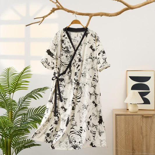 Camicia Camicia da notte imbottita in cotone con gatti e laccetti - 2XL - image 0