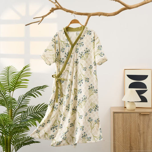 Camicia da notte imbottita pastorale a maniche corte con lacci e tasca - 2XL - image 0