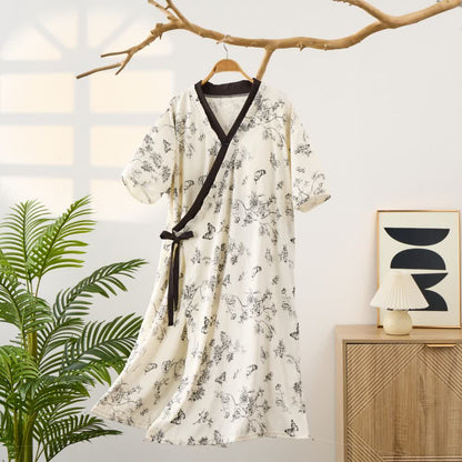 Camicia da notte imbottita con stampa floreale a farfalla e tasca - 2XL - image 0