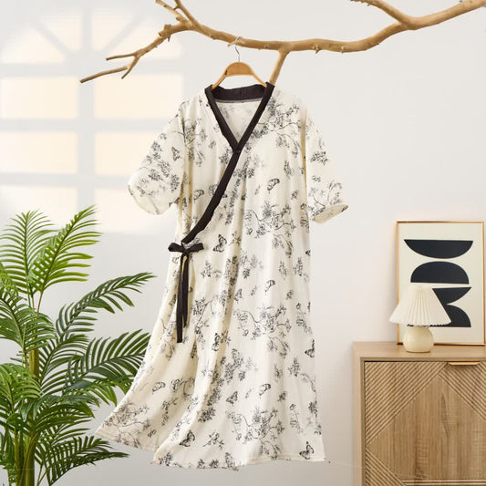 Camicia da notte imbottita con stampa floreale a farfalla e tasca - 2XL - image 0