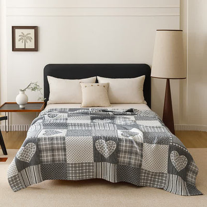 Coperta trapuntata in garza di cotone a forma di cuore in stile patchwork - Blu - Matrimoniale - image 9