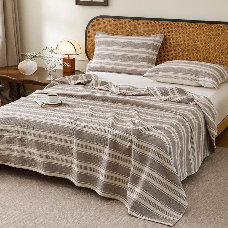 Coperta trapuntata minimalista in garza di cotone a righe - Grigio - Trapunta con 2 cuscini e asciugamani - Matrimoniale Grande - image 6