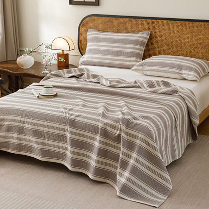 Coperta trapuntata minimalista in garza di cotone a righe - Grigio - Trapunta con 2 cuscini e asciugamani - Matrimoniale Grande - image 6