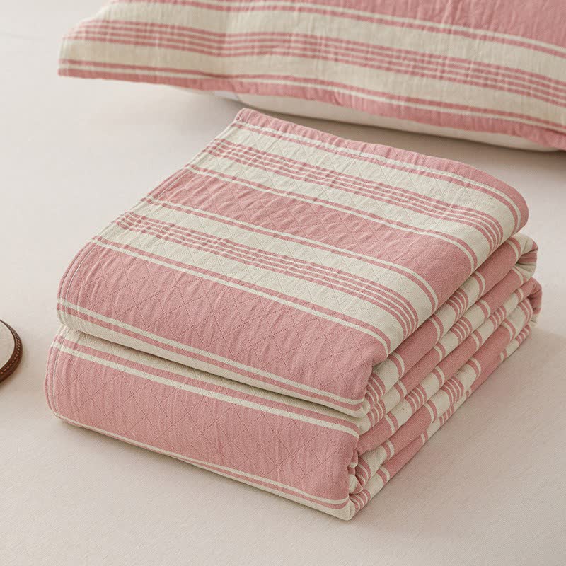 Coperta trapuntata minimalista in garza di cotone a righe - image 4