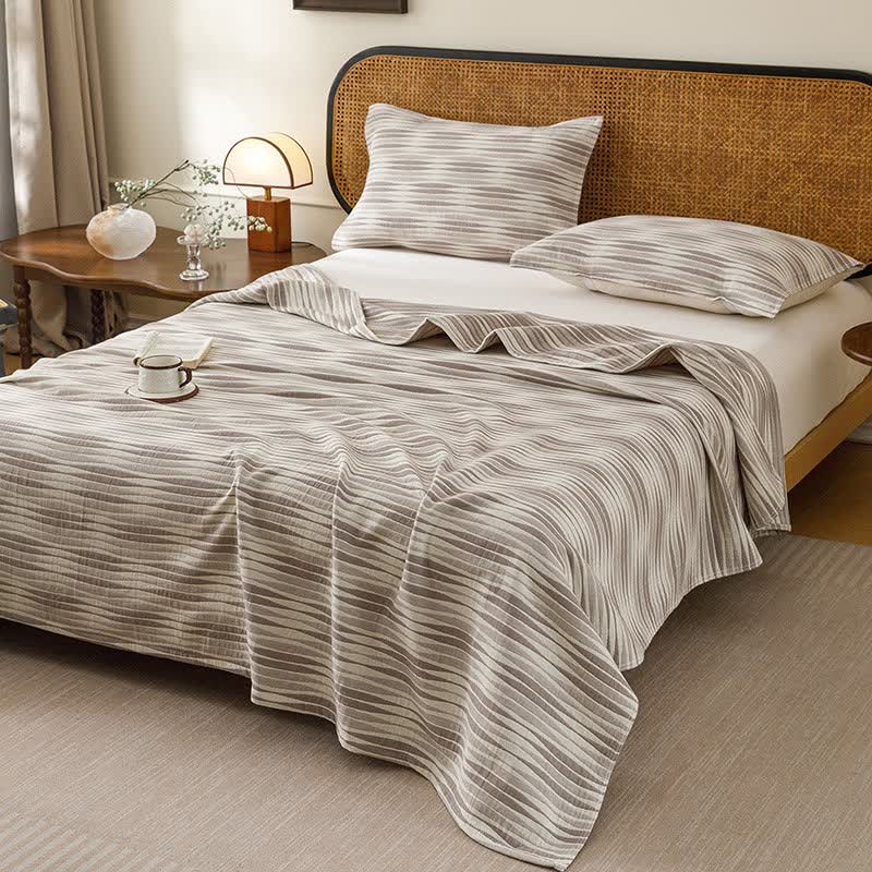 Coperta trapuntata in garza di cotone con onda curva - Grigio - Trapunta con 2 cuscini e asciugamani - Matrimoniale Grande - image 2