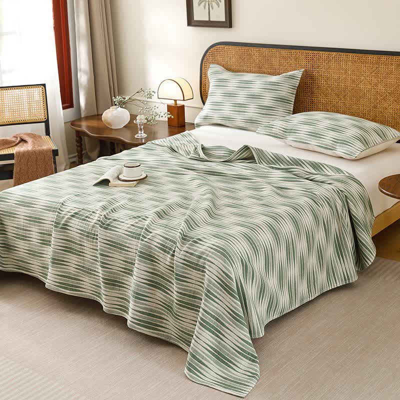 Coperta trapuntata in garza di cotone con onda curva - Verde - Trapunta con 2 cuscini e asciugamani - Matrimoniale Grande - image 6