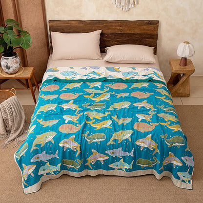 Coperta trapuntata in cotone con motivo balena e delfino dell'oceano - image 1