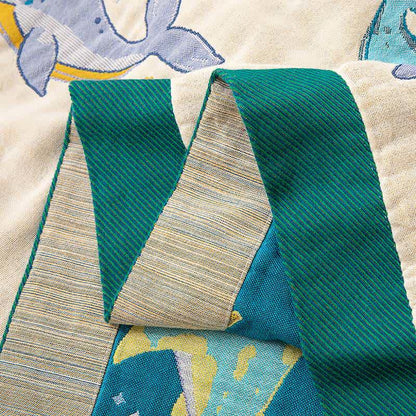 Coperta trapuntata in cotone con motivo balena e delfino dell'oceano - image 6