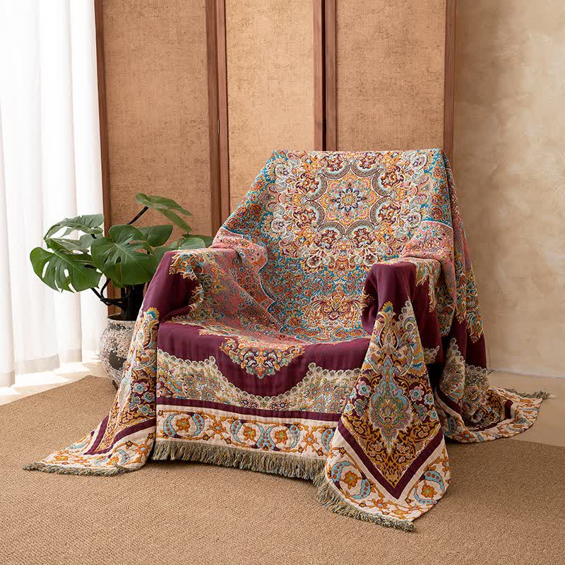 Coperta in cotone con nappe etniche retrò - 230cm x 250cm - image 0