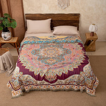 Coperta trapuntata in cotone con nappe etniche retrò - Matrimoniale Grande - image 0