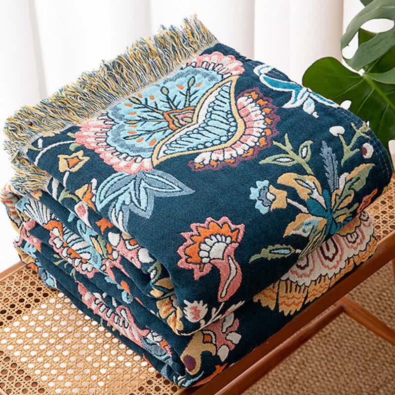 Coperta in cotone con nappe floreali Boho - image 1
