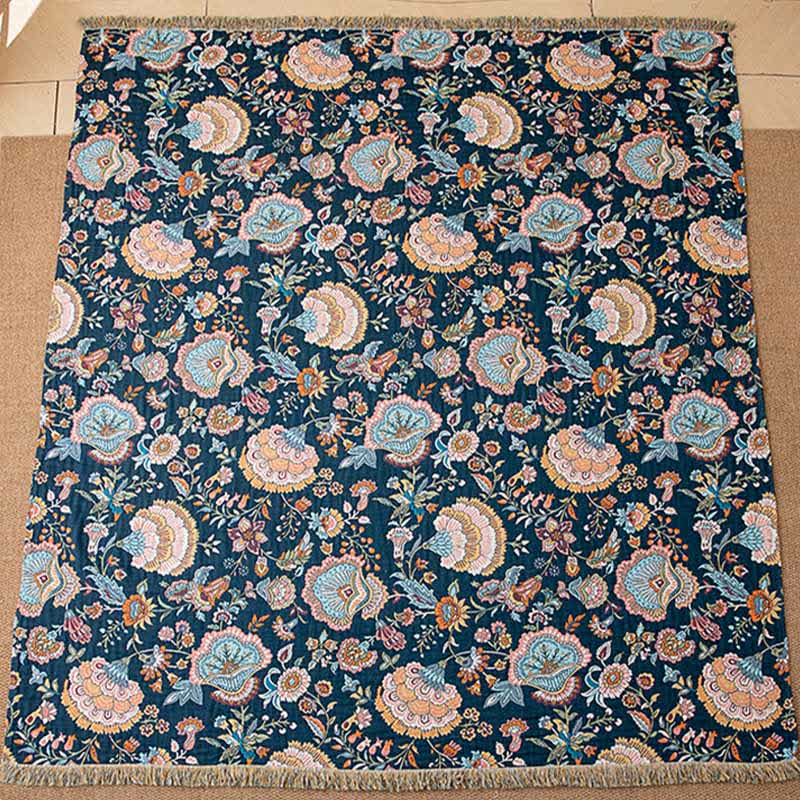Coperta trapuntata in cotone con nappe floreali boho - image 2