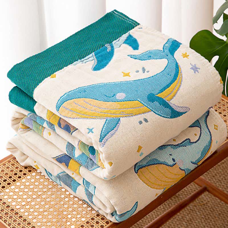 Coperta in cotone con balena e delfino dell'oceano - image 3