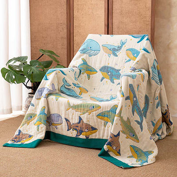 Coperta in cotone con balena e delfino dell'oceano - 230cm x 250cm - image 0