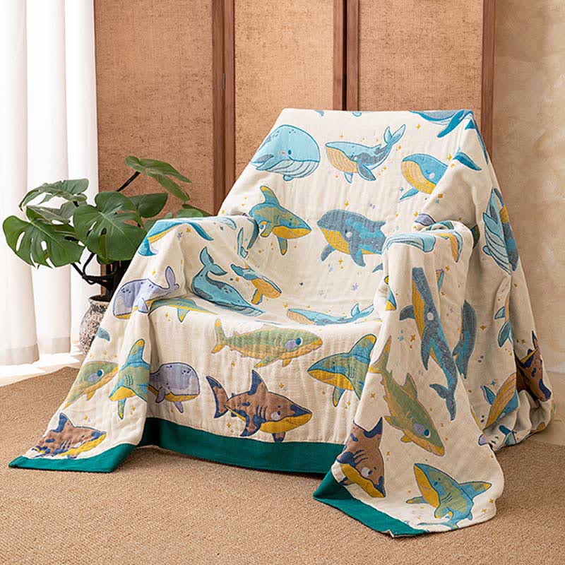 Coperta in cotone con balena e delfino dell'oceano - 230cm x 250cm - image 0