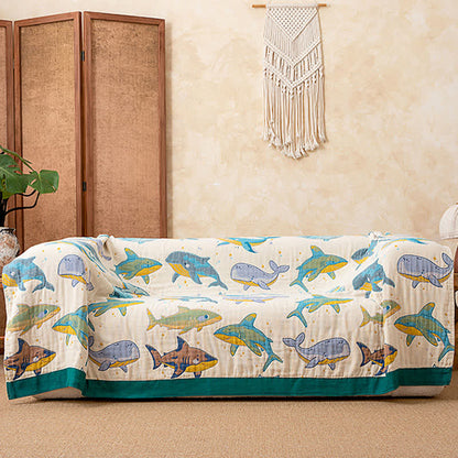 Coperta in cotone con balena e delfino dell'oceano - image 1